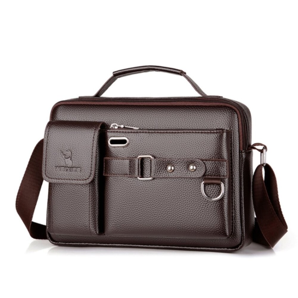 WEIXIER D235 Men Shoulder Bag Portable PU Leather Handbag(Litchi Texture Brown